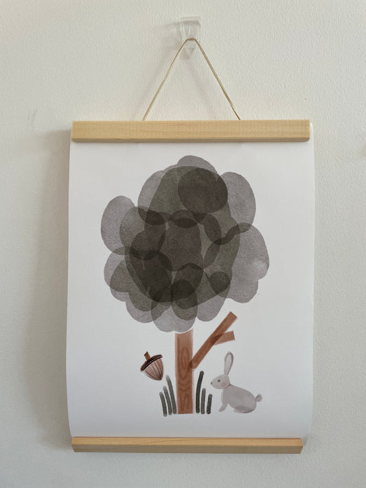 Poster acuarela Árbol y Conejo