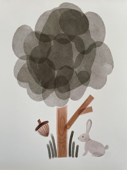 Poster acuarela Árbol y Conejo